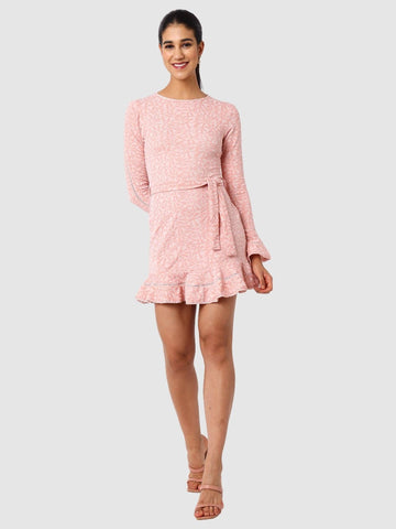 Women's Pink Fit Textured Mini Dress