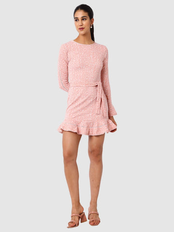 Women's Pink Fit Textured Mini Dress