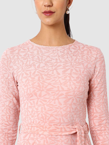 Women's Pink Fit Textured Mini Dress