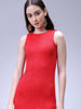 Women's Red Fitted Textured Bodycon Dress
