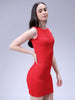 Women's Red Fitted Textured Bodycon Dress