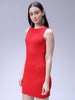 Women's Red Fitted Textured Bodycon Dress