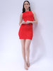 Women's Red Fitted Textured Bodycon Dress