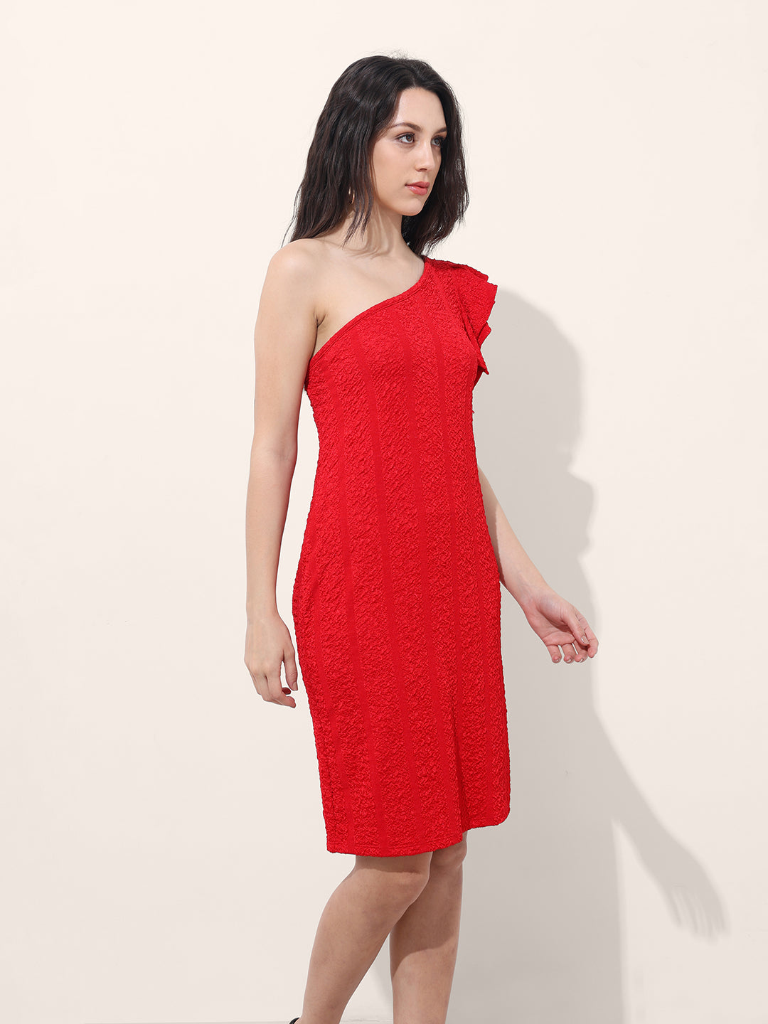 Freehand Women Fitted Textured One Shoulder Dress