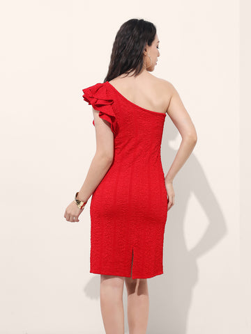 Freehand Women Fitted Textured One Shoulder Dress