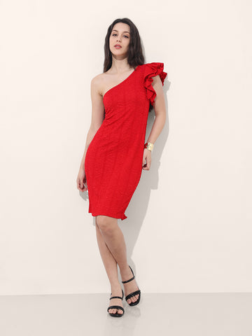 Freehand Women Fitted Textured One Shoulder Dress