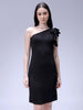 Women's Black Fitted Textured One Shoulder Dress