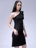 Women's Black Fitted Textured One Shoulder Dress