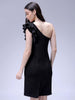 Women's Black Fitted Textured One Shoulder Dress