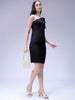 Women's Black Fitted Textured One Shoulder Dress