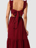 Women's Maroon and Flared Textured Maxi Dress