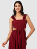 Women's Maroon and Flared Textured Maxi Dress