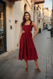Women's Maroon and Flared Textured Maxi Dress