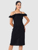 Women's Black Textured Ruffle Dress