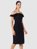 Women's Black Textured Ruffle Dress