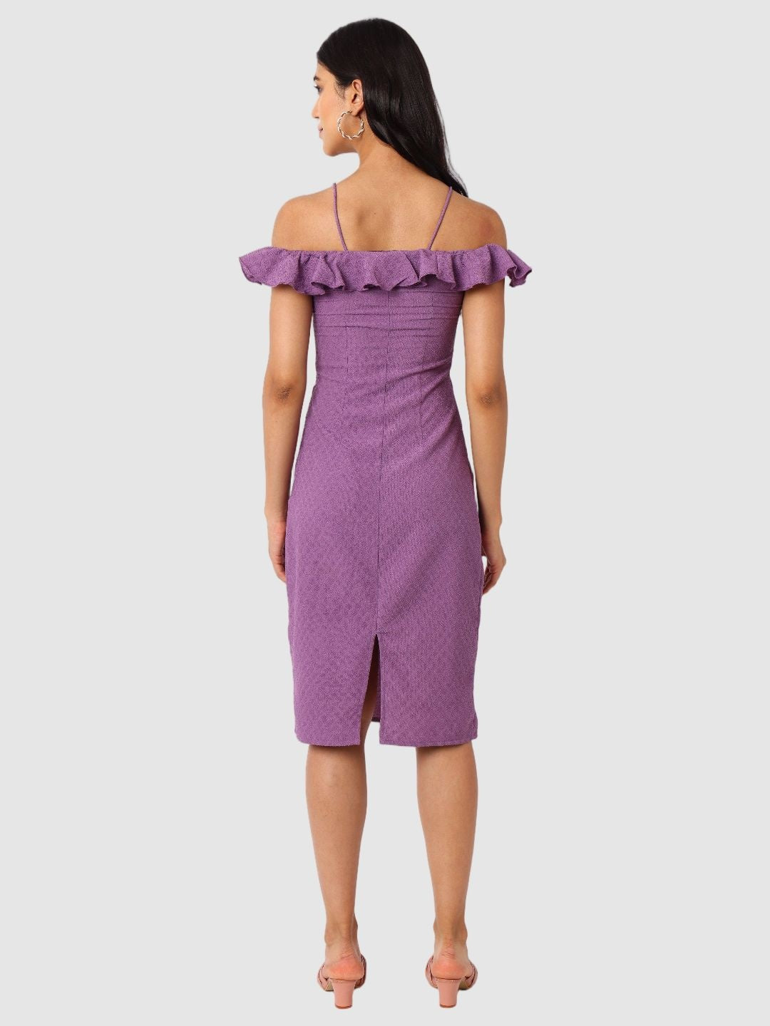 Women's Purple Textured Ruffle Dress