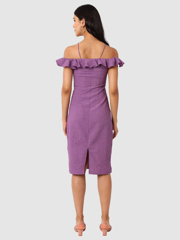 Women's Purple Textured Ruffle Dress