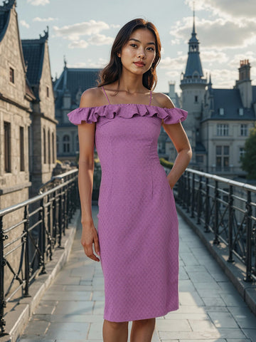 Women's Purple Textured Ruffle Dress