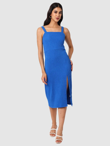 Women's Blue Textured Bodycon Dress