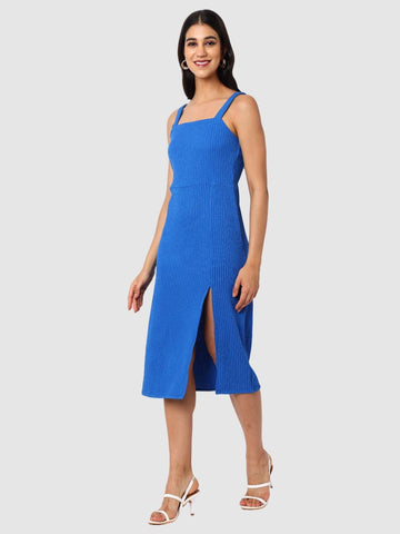 Women's Blue Textured Bodycon Dress