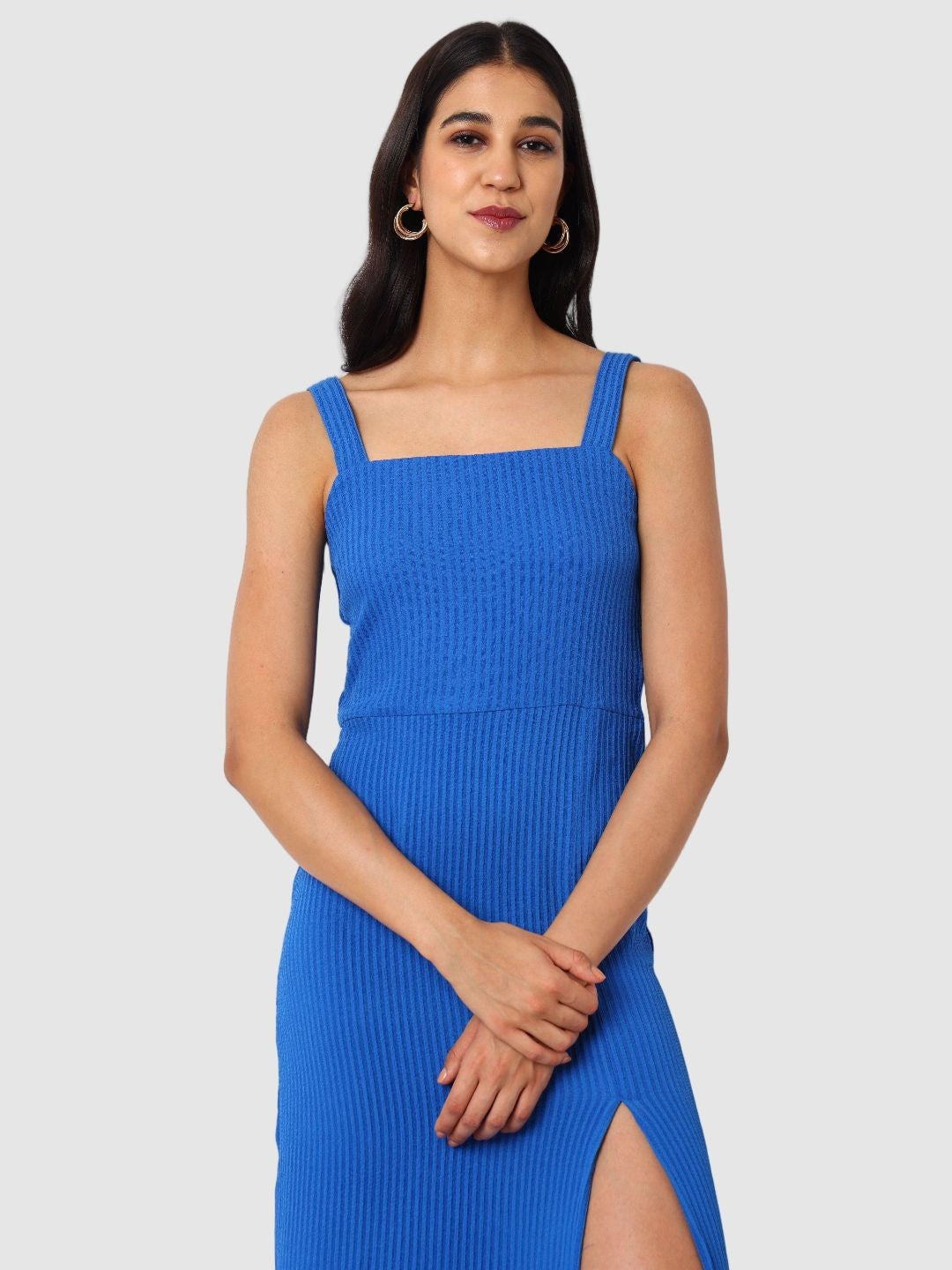 Women's Blue Textured Bodycon Dress
