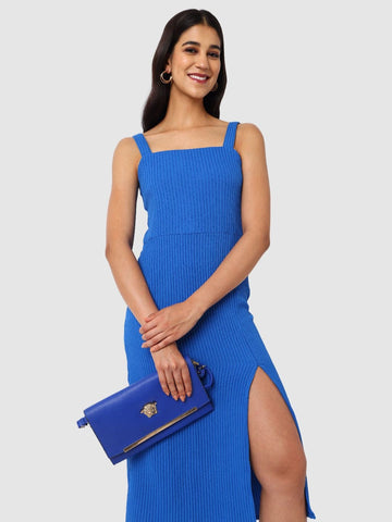 Women's Blue Textured Bodycon Dress
