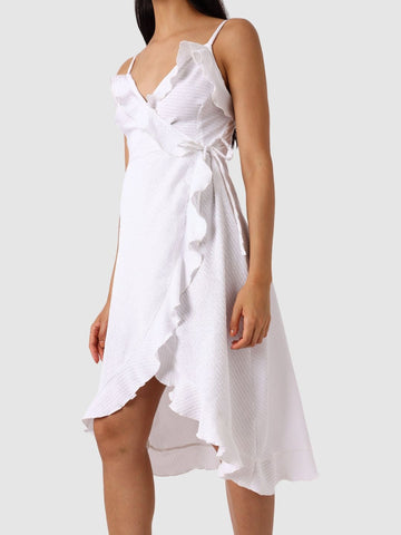 Women's White and Flared Textured Wrap Dress