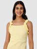 Women's Yellow and Flared Textured Ruffle Dress