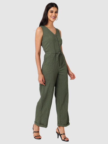 Women's Green Fit Textured Jumpsuit