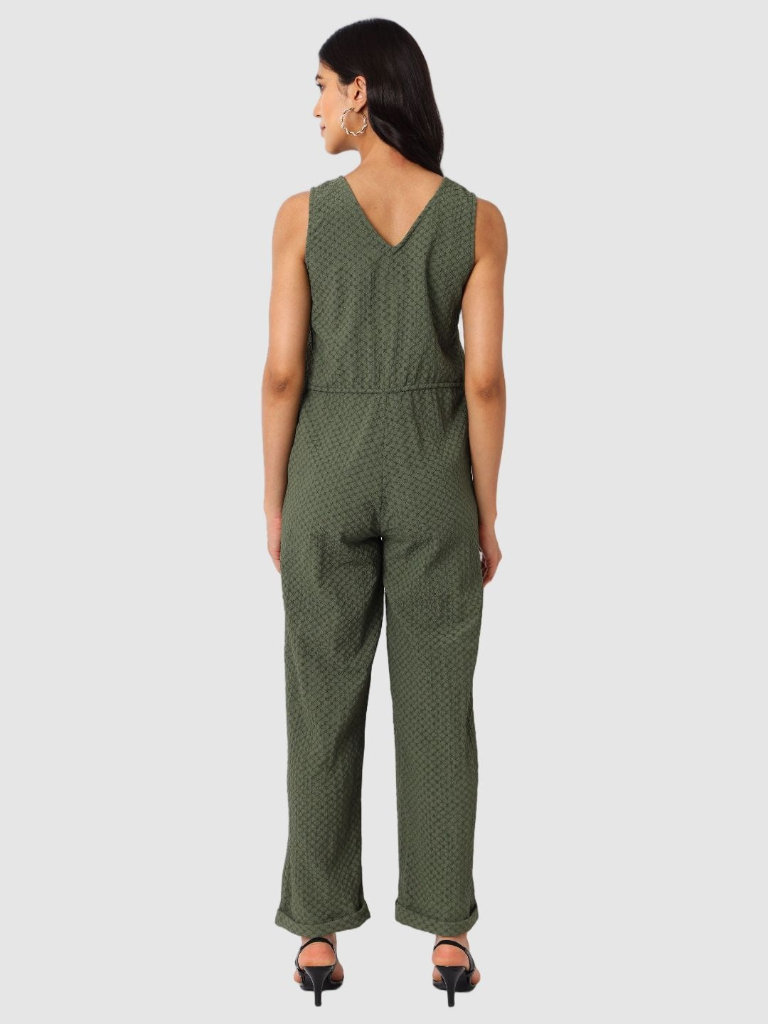 Women's Green Fit Textured Jumpsuit