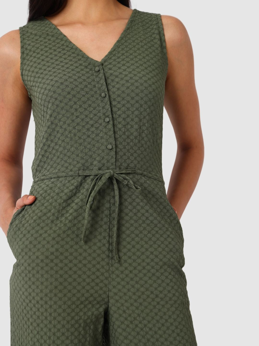 Women's Green Fit Textured Jumpsuit