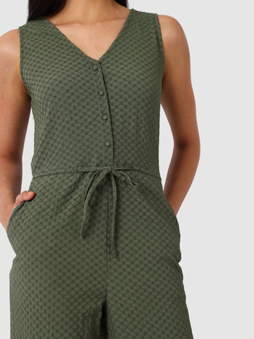 Women's Green Fit Textured Jumpsuit