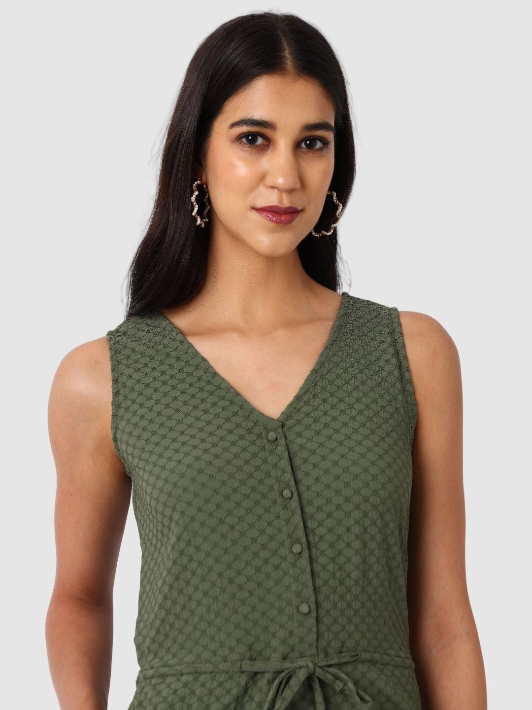 Women's Green Fit Textured Jumpsuit