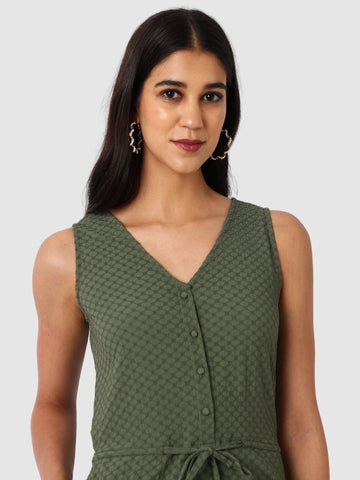 Women's Green Fit Textured Jumpsuit