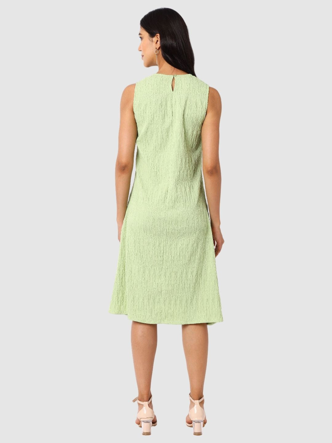 Women's Green Fit Textured Tiered Dress