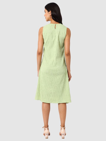 Women's Green Fit Textured Tiered Dress