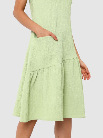 Women's Green Fit Textured Tiered Dress
