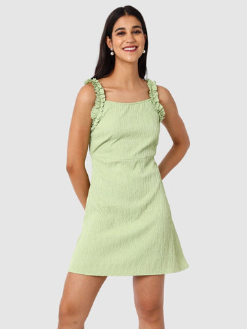 Women Regular Fit Green Sleeveless Dress