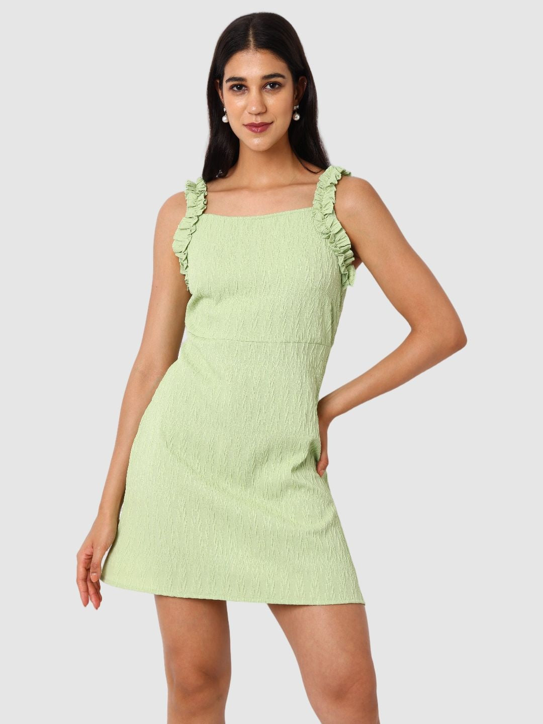 Women Regular Fit Green Sleeveless Dress