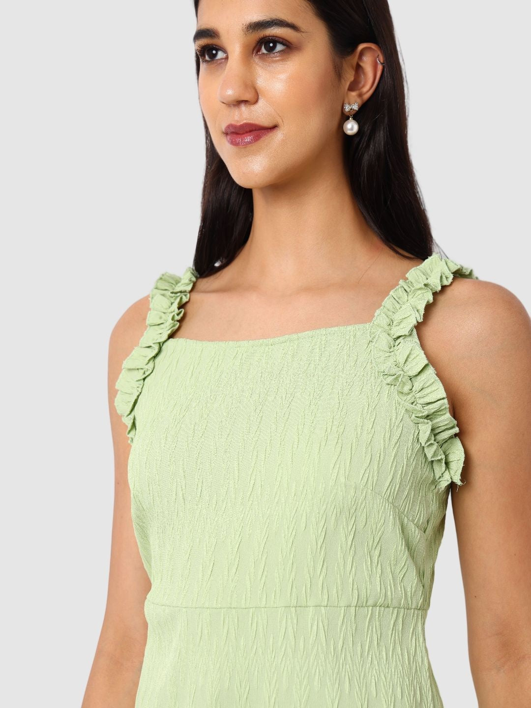 Women Regular Fit Green Sleeveless Dress