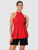 Women's Red And Flare Textured Peplum Top