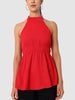 Women's Red And Flare Textured Peplum Top