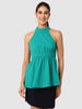 Women's Green And Flare Textured Peplum Top
