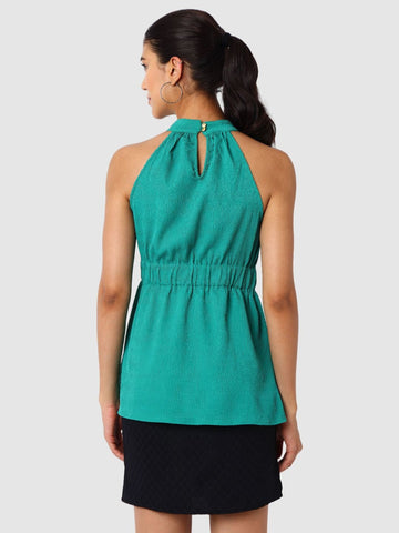 Women's Green And Flare Textured Peplum Top