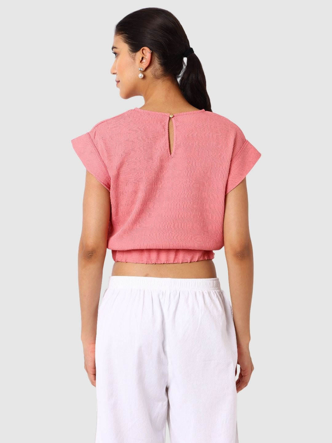 Women's Pink Fit Textured Boxy Top