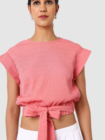 Women's Pink Fit Textured Boxy Top