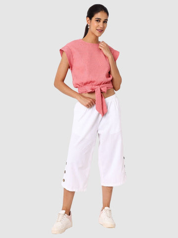 Women's Pink Fit Textured Boxy Top