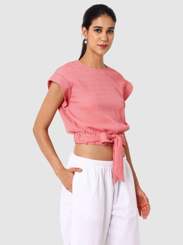 Women's Pink Fit Textured Boxy Top