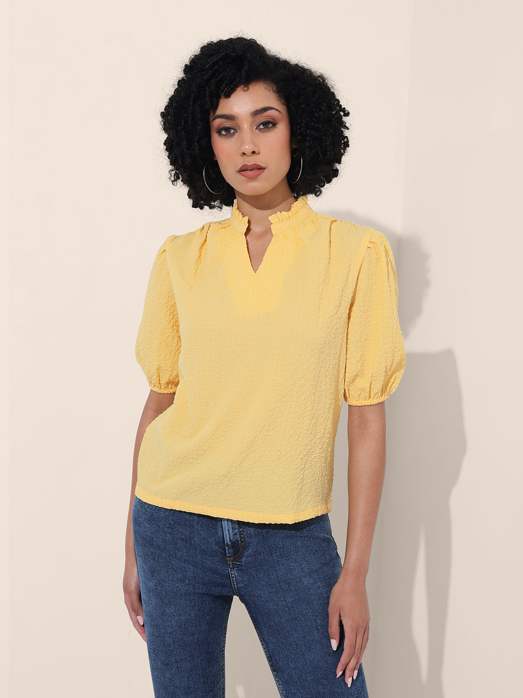Women's Yellow Regular Fit Casual Top