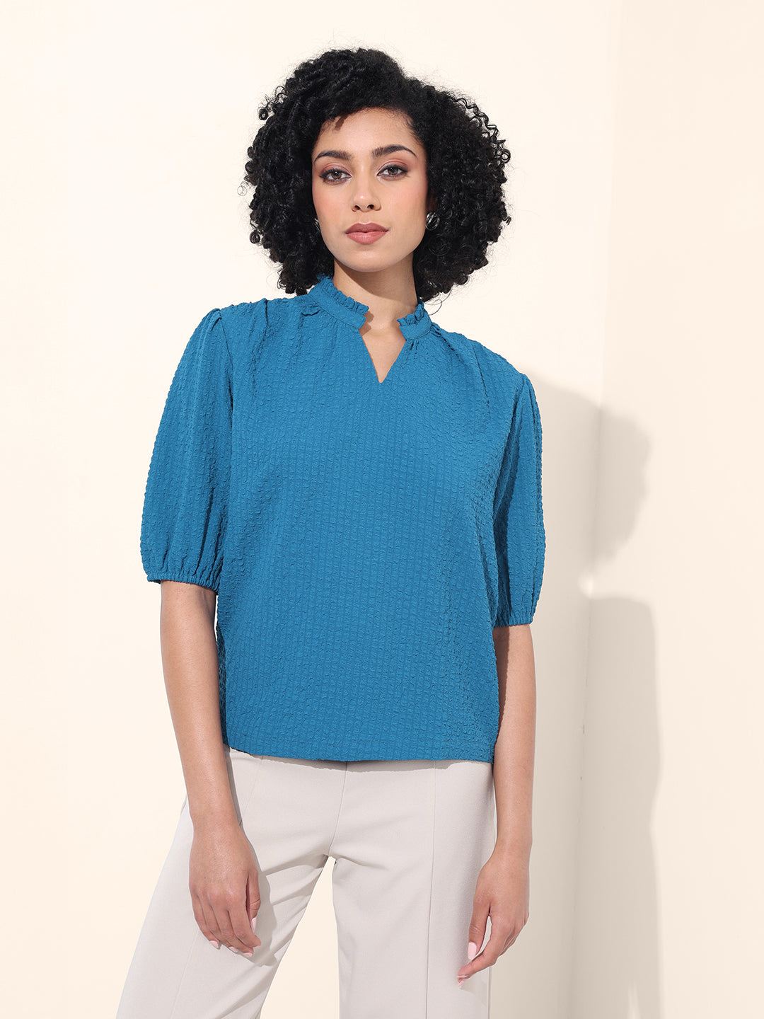 Women's Blue Regular Fit Casual Top